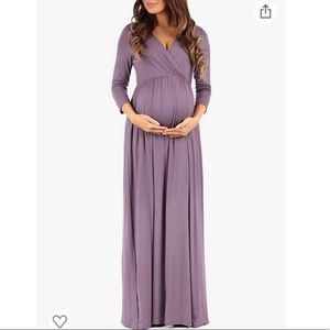 Mother Bee Maternity 3/4 Sleeve Ruched Dress w/empire waist. Vintage Purple. S.